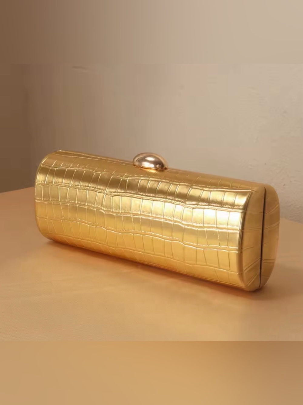 Gold Croc-Embossed Evening Clutch